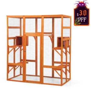 70"H Extra Large Wood Cat Enclosure| Walk-in Cat Playpen With Jumping Platforms, for 4 Cats, Orange CW12L0601 1