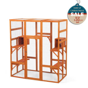 70"H Extra Large Wood Cat Enclosure| Walk-in Cat Playpen With Jumping Platforms, for 4 Cats, Orange CW12L0601 2