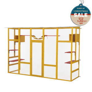 104″L Extra Large Outdoor Cat Enclosure, Wooden Cat Playpen House, For 3-4 Cats, Yellow CW12S0660 1