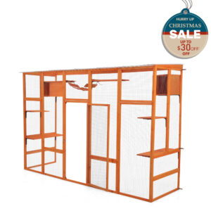 104"L Extra Large Outdoor Cat Enclosure, Wooden Cat Playpen House with Condos, Bridge, and Scratching Board, For 3-4 Cats CW12Y0629 1