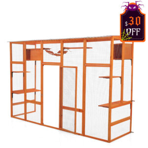 104"L Extra Large Outdoor Cat Enclosure, Wooden Cat Playpen House with Condos, Bridge, and Scratching Board, For 3-4 Cats CW12Y0629 cat30