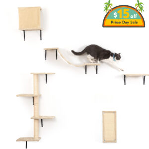 Cat Tree Climber Shelves, 5 Pcs Wood Wall-Mounted Cat Climber Set
