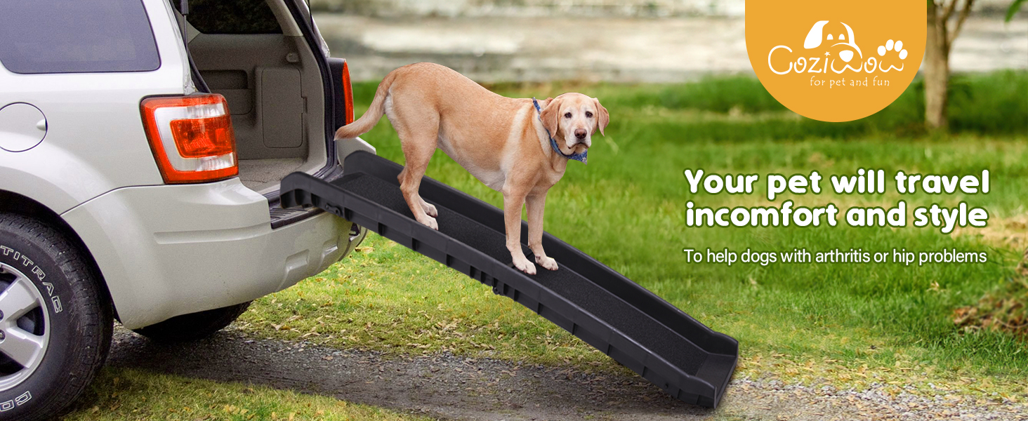 61″L Portable Folding Non-Slip Dog Ramp For Car with Stable Secure Sloping Pads, Water-Proof Sandpaper CW12E0290AYana1464X6001
