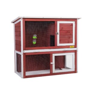 35″L 2-Tier Wood Waterproof Rabbit Hutch, Guinea Pig Cage, Indoor/Outdoor, For 1-2 Small Animals CW12M0242 12 Rabbit Hutch