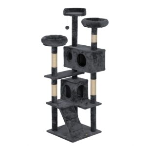 60″H Modern Cat Tree With Scratching Posts, Gray CW12P0208 1 Cat Trees