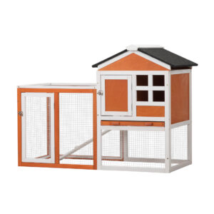 47″L 2-Story Wooden Rabbit Hutch With Hinged Asphalt Roof, for 1-2 Bunnies, Red + White CW12P0298 3 Chicken Supplies