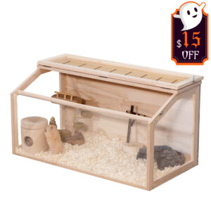 Wooden Hamster Cage, Small Animal Habitat Openable Roof, 4 Acrylic Sheets, Natural CW12S0552