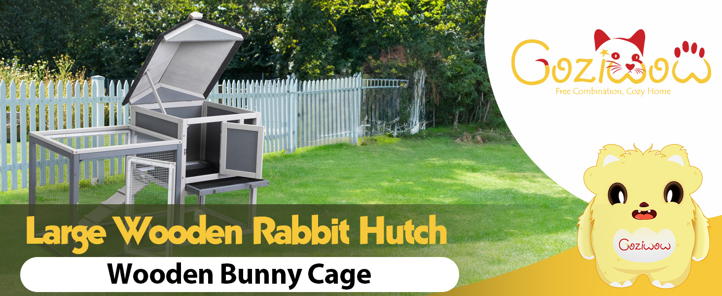 47"L 2-Story Wooden Rabbit Hutch with Hinged Asphalt Roof, for 1-2 Bunnies 1 7