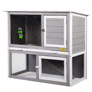 35″L 2-Tier Wood Waterproof Rabbit Hutch, Guinea Pig Cage, Indoor/Outdoor, For 1-2 Small Animals, Gray CW12H0437u¿11u⌐ Rabbit Supplies