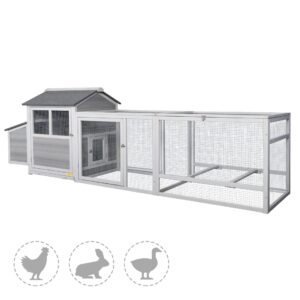 71"L Wood Chicken Coop with Mesh Run, for 4 Chickens, Grey CW12L0493 4