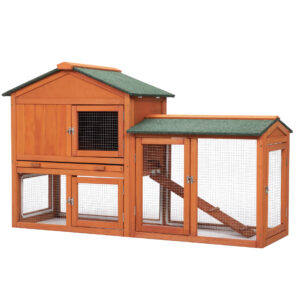 58″L 2-Tier Wooden Large Bunny Cage with Asphalt Roof, for 2-3 Bunnies, Orange CW12R0335 2 1 Rabbit Supplies