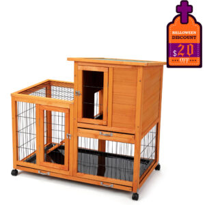 39"L 2-Tier Wooden Rabbit Hutch with Wheels and 2 Pull Out Trays, for 1-2 Bunnies CW12S0624 Halloween20