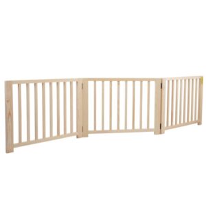 17.5″H Modern Folding Indoor Dog Gate, 3 Panels Pet Fence, For Entryways Or Hallways, Natural Wood CW12F02372 600x600 1 Dog Gate