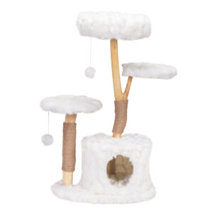 42"H Wood Cat Tree Climber Shelves, Natural Branch Cat Tower with Condo, White CW12K0528 5