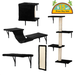Cat Tree Climber Shelves, 5 Pcs Wood Wall-Mounted Cat Climber Set, Black CW12H05271 New Products