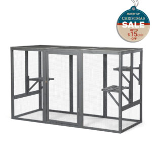 44"H Large Wooden Catio| Indoor And Outdoor Cat Enclosure With Asphalt Roof, for 2 Cats, Dark Gray CW12B0379 1