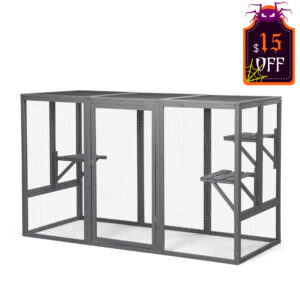 44"H Large Wooden Catio| Indoor And Outdoor Cat Enclosure With Asphalt Roof, for 2 Cats, Dark Gray CW12B0379