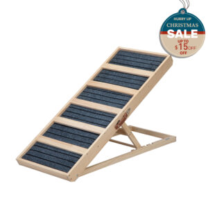 39"L Adjustable Wooden Dog Ramp with Detachable Carpet, Natural CW12B0523 cat15