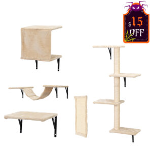 Cat Tree Climber Shelves, 5 Pcs Wood Wall-Mounted Cat Climber Set CW12E0506