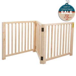 17.5″H Modern Folding Indoor Dog Gate, 3 Panels Pet Fence, For Entryways Or Hallways, Natural Wood CW12F0237