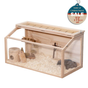 Wooden Hamster Cage, Small Animal Habitat Openable Roof, 4 Acrylic Sheets, Natural CW12S0552 cat15