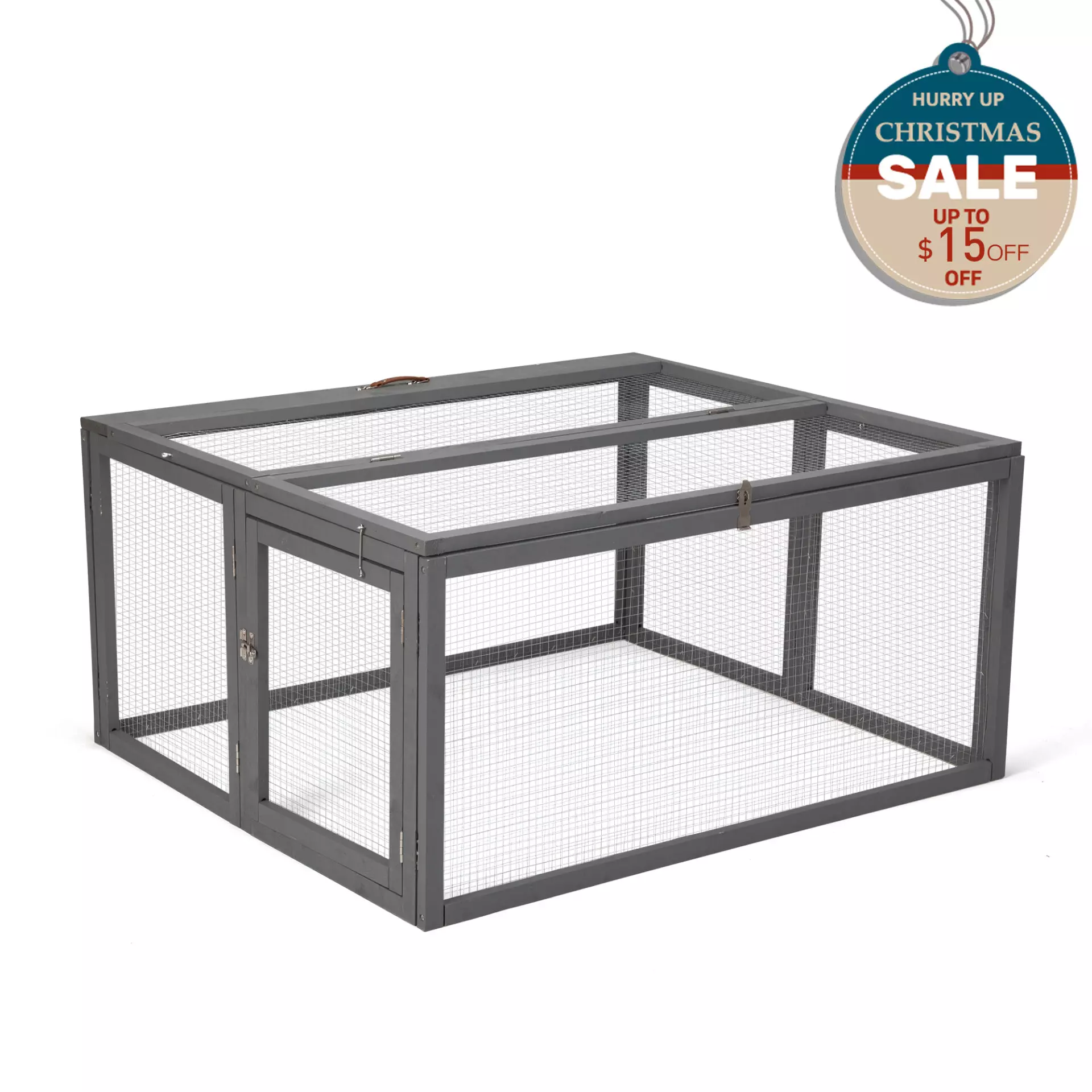 Folding Wooden Rabbit Hutch with Large Mesh Coziwow