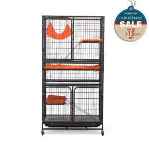 63"H 4-Tier Wire Large Indoor Cat Enclosures on Wheels, for 2 Cats, Black CW12U0536