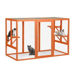 44"H Large Wooden Catio| Indoor and Outdoor Cat Enclosure with Asphalt Roof, for 2 Cats, Orange CW12W0519 4