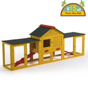 82″L Extra-Large Wooden Rabbit Cage With Double Runs, For 2-3 Bunnies, Yellow CW12G0616 New Products