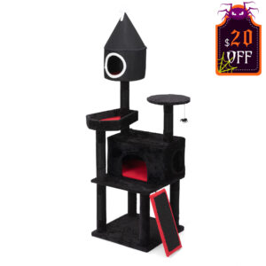 64"H Gothic Cat Tree, Indoor Cat Tower with Condo, Scratching Posts, Multi-Level Kittens Cat House CW12K0636