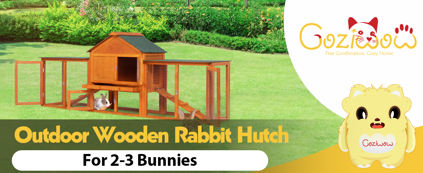 82"L Extra-Large Wooden Rabbit Cage With Double Runs, for 2-3 Bunnies CW12M04403