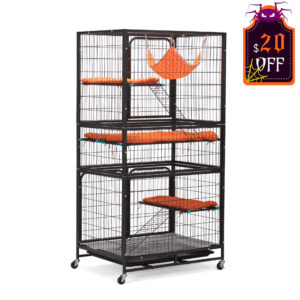 63"H 4-Tier Wire Large Indoor Cat Enclosures on Wheels, for 2 Cats, Black CW12U0536 1