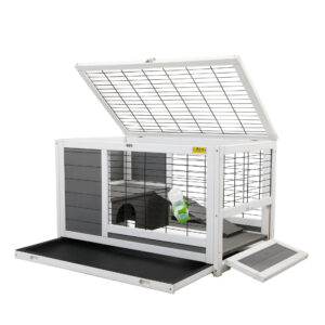 35″L Wooden Indoor Rabbit Hutch Guinea Pigs Cage with Removable Tray, For 1-2 Pets, Gray CW12G0418 6 Rabbit Hutch