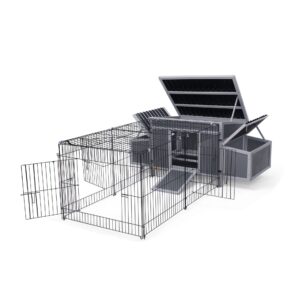 83"L Extra Large Outdoor Wooden Chicken House with Foldable Run, for 4-6 Chickens, Dark Gray CW12W0537 5 Chicken Coop