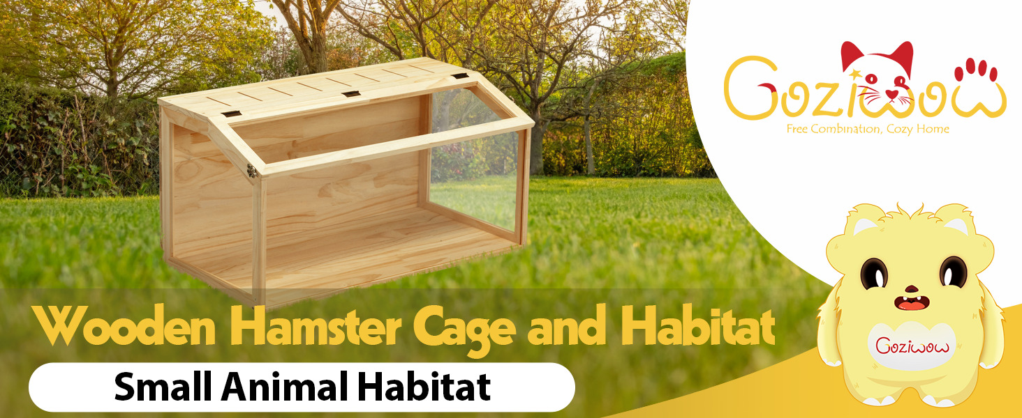 Wooden Hamster Cage, Small Animal Habitat Openable Roof, 4 Acrylic Sheets, Natural 画板 1