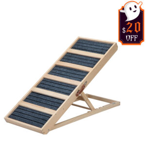 39"L Adjustable Wooden Dog Ramp with Detachable Carpet, Natural CW12B0523 4