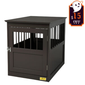 Luxury Wooden Dog Crate Furniture End Table with Door, Portable Small Dog House Indoor Use, with Waterproof Brown Lacquer Finish CW12G0328 小狗 15 Dog Supplies