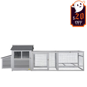 71"L Wood Chicken Coop with Mesh Run, for 4 Chickens, Grey CW12L0493 Halloween15