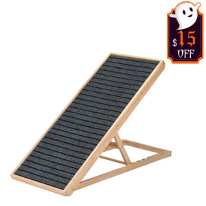 37.5"L Adjustable Wooden Dog Ramp Folding Portable Pet Ramp with Removable Non Slip Carpet Surface, Natural Wood CW12N0513