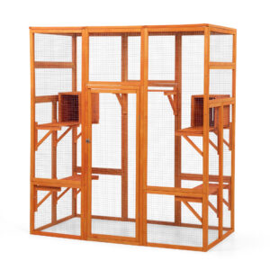 70"H Extra Large Wood Cat Enclosure| Walk-in Cat Playpen With Jumping Platforms, for 4 Cats, Orange CW12L0601 2