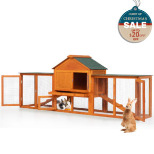 82"L Extra-Large Wooden Rabbit Cage With Double Runs, for 2-3 Bunnies CW12M0440