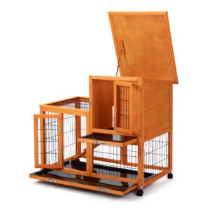 39"L 2-Tier Wooden Rabbit Hutch with Wheels and 2 Pull Out Trays, for 1-2 Bunnies CW12S0624 3