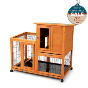 39"L 2-Tier Wooden Rabbit Hutch with Wheels and 2 Pull Out Trays, for 1-2 Bunnies CW12S0624