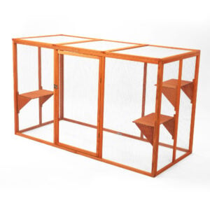 71″L Outdoor Cat Enclosure, Wood Large Cat Catio with Sunshine Panel, For 2 Cats, Orange CW12T0607白底图（3）