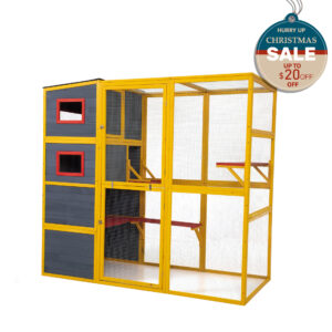 76″L 4-Tier Extra Large Outdoor Cat Enclosure, Wood Cat Catio With Weatherproof Roof, For 3-4 Cats, Yellow CW12W0627 1