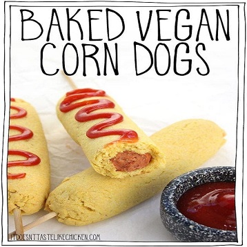 Baked Vegan Corn Dogs baked vegan corn dogs kids snack homemade recipe 1 dog recipe