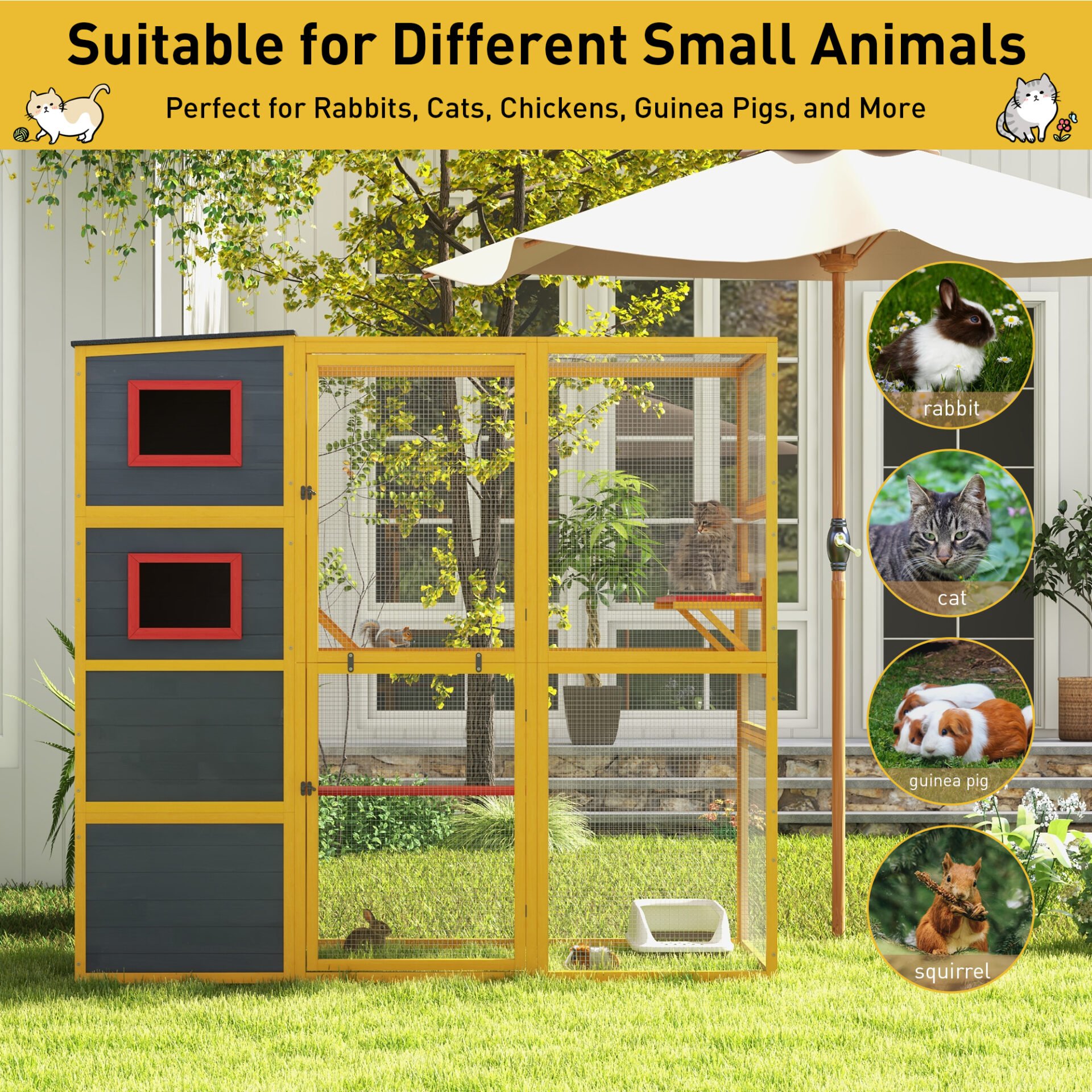 76″L 4-Tier Extra Large Outdoor Cat Enclosure, Wood Cat Catio With ...