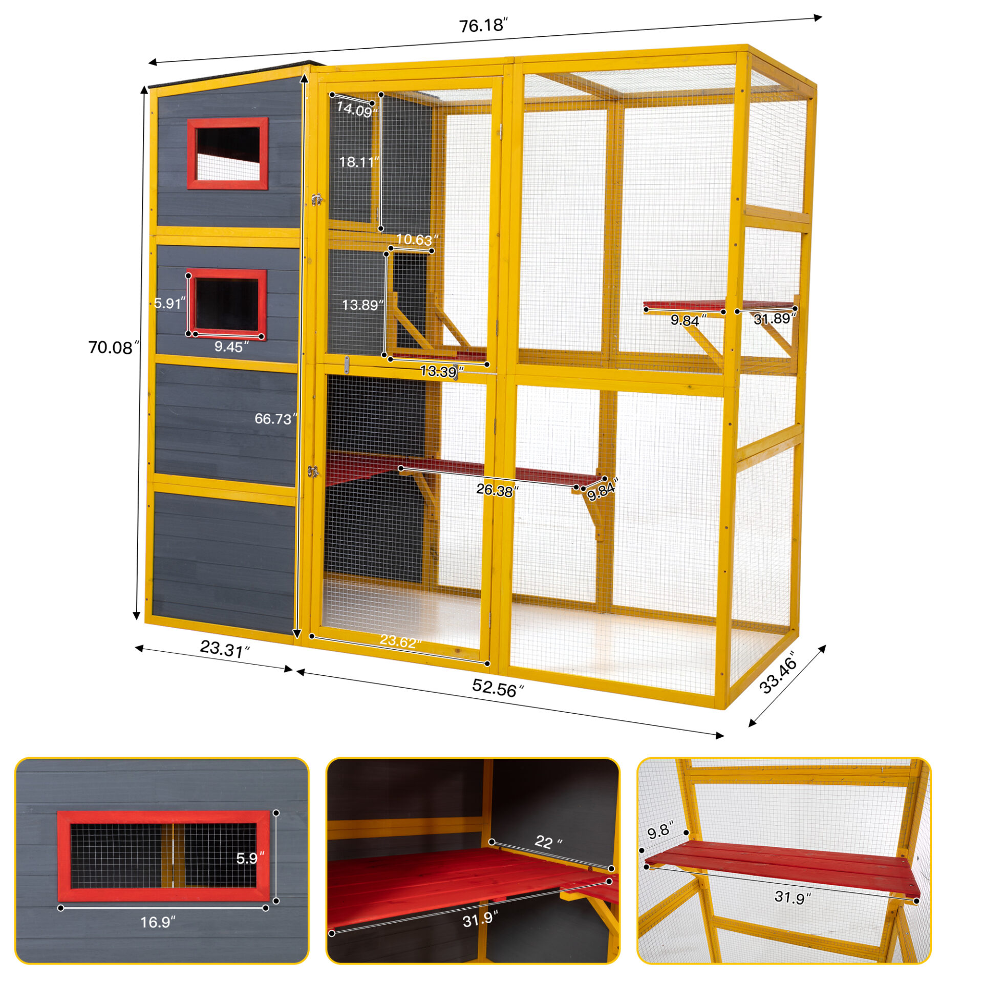 76″L 4-Tier Extra Large Outdoor Cat Enclosure, Wood Cat Catio With ...