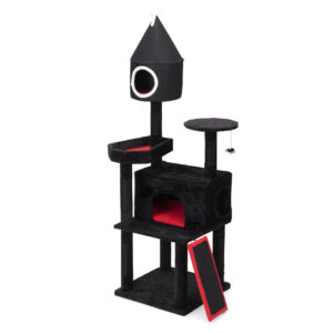 64"H Gothic Cat Tree, Indoor Cat Tower with Condo, Scratching Posts, Multi-Level Kittens Cat House CW12K0636 3 Cat Trees