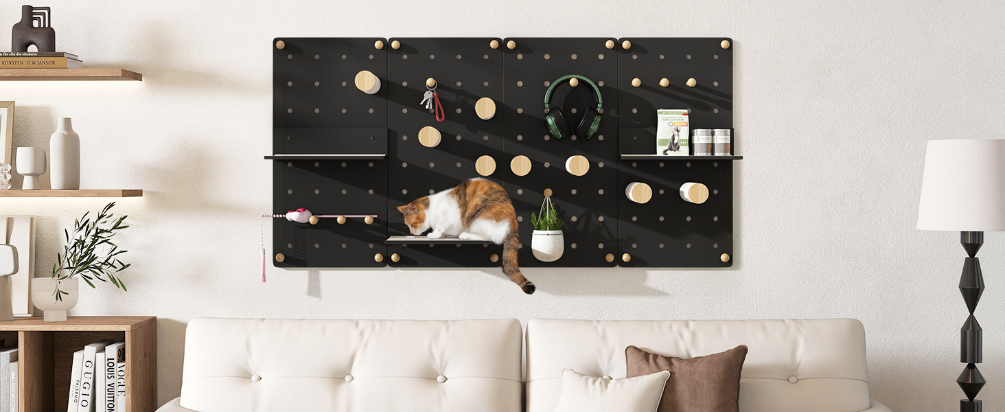 Wall-Mounted Cat Climber Set, Cat Wall Shelves with Sisal Posts, Jumping Platforms, and Hanging Poles CW12P0640A1464X6003